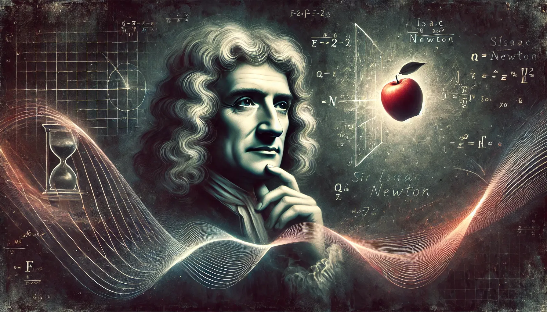 An abstract digital painting of Sir Isaac Newton.